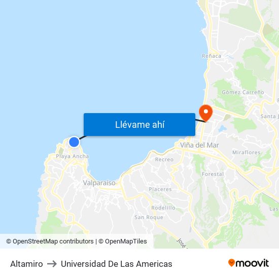 Altamiro to Universidad De Las Americas map