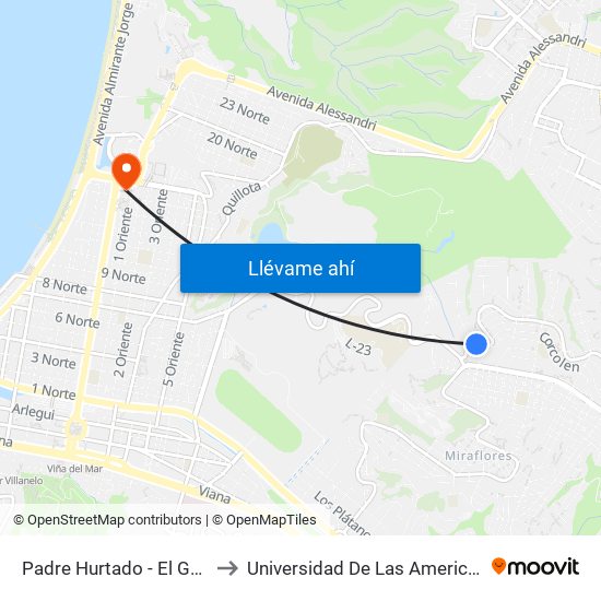 Padre Hurtado - El Golf to Universidad De Las Americas map