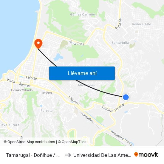Tamarugal - Doñihue / Oeste to Universidad De Las Americas map