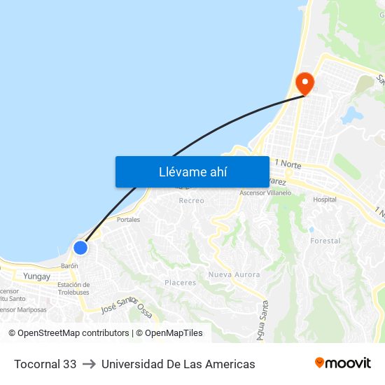 Tocornal 33 to Universidad De Las Americas map