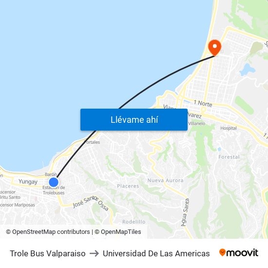 Trole Bus Valparaiso to Universidad De Las Americas map