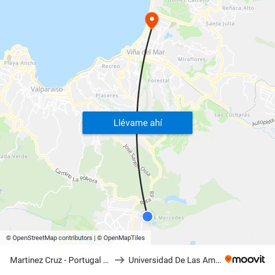 Martinez Cruz - Portugal / Norte to Universidad De Las Americas map