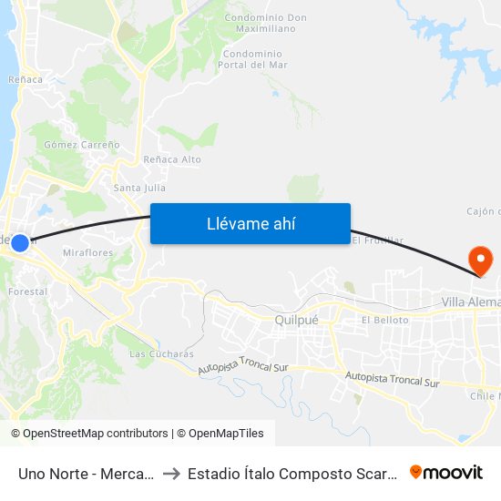 Uno Norte - Mercado to Estadio Ítalo Composto Scarpati map