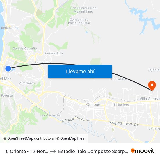 6 Oriente - 12 Norte to Estadio Ítalo Composto Scarpati map