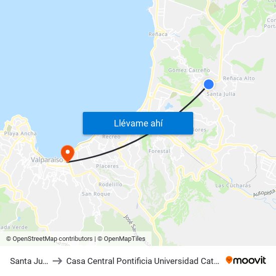 Santa Julia, 47 to Casa Central Pontificia Universidad Católica De Valparaíso map