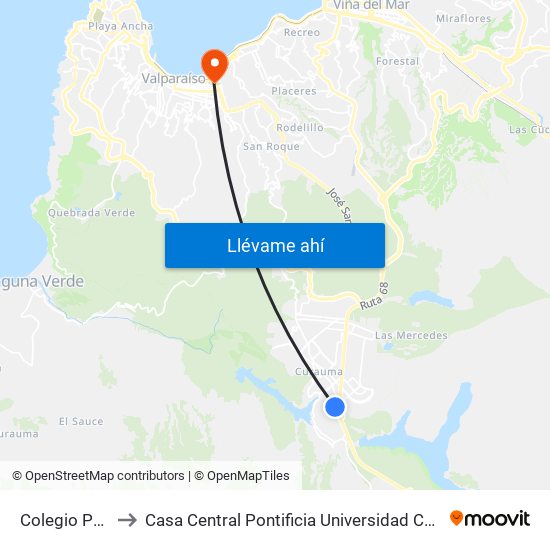 Colegio Pumahue to Casa Central Pontificia Universidad Católica De Valparaíso map