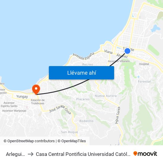 Arlegui, 679 to Casa Central Pontificia Universidad Católica De Valparaíso map