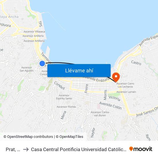 Prat, 776 to Casa Central Pontificia Universidad Católica De Valparaíso map