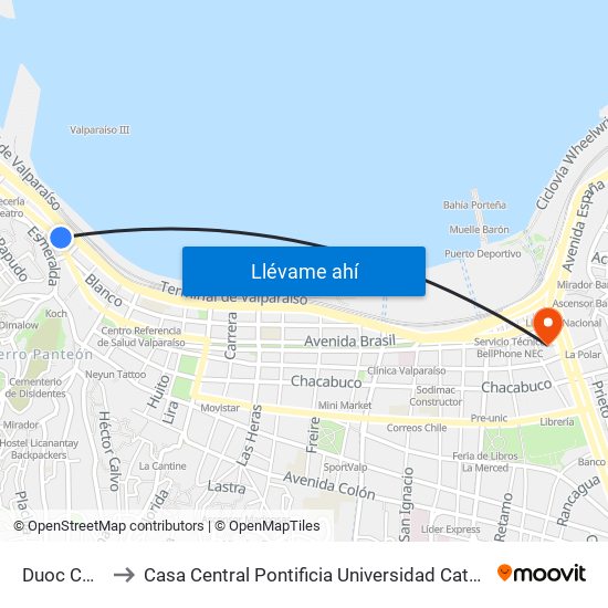 Duoc Cousiño to Casa Central Pontificia Universidad Católica De Valparaíso map