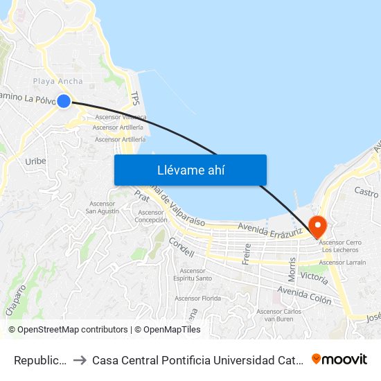 Republica, 326 to Casa Central Pontificia Universidad Católica De Valparaíso map