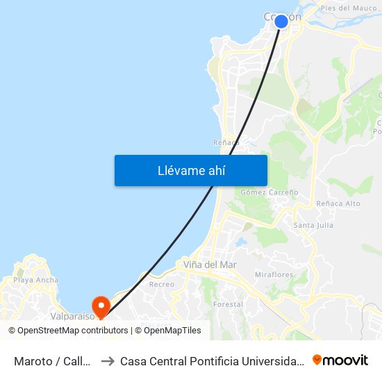 Maroto / Calle 7 Poniente to Casa Central Pontificia Universidad Católica De Valparaíso map