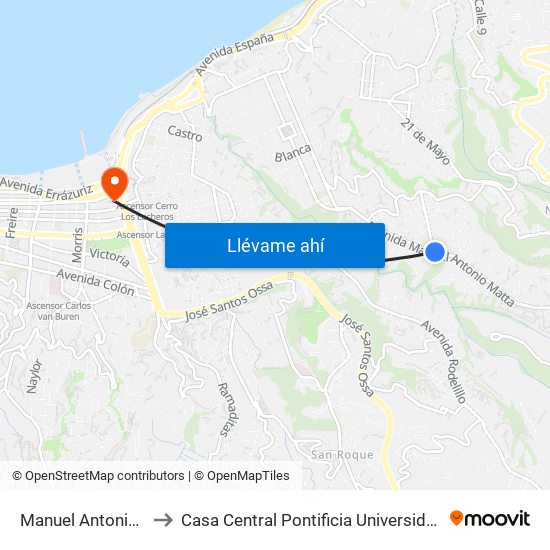 Manuel Antonio Matta 2291 to Casa Central Pontificia Universidad Católica De Valparaíso map