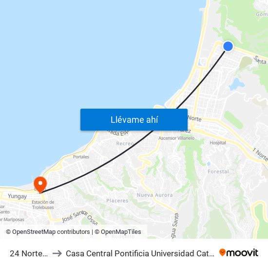 24 Norte, 1391 to Casa Central Pontificia Universidad Católica De Valparaíso map