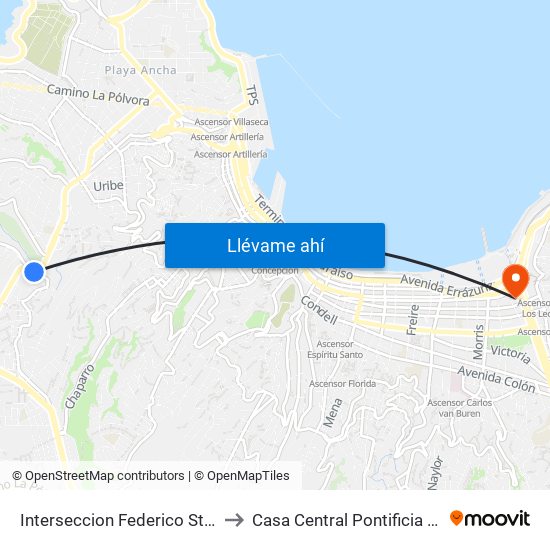 Interseccion Federico Sta Marica - José Maria Caro - Levarte to Casa Central Pontificia Universidad Católica De Valparaíso map