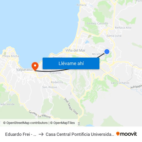 Eduardo Frei - Del Avellano to Casa Central Pontificia Universidad Católica De Valparaíso map