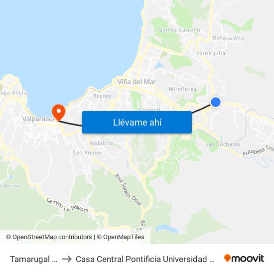 Tamarugal - Antuco to Casa Central Pontificia Universidad Católica De Valparaíso map