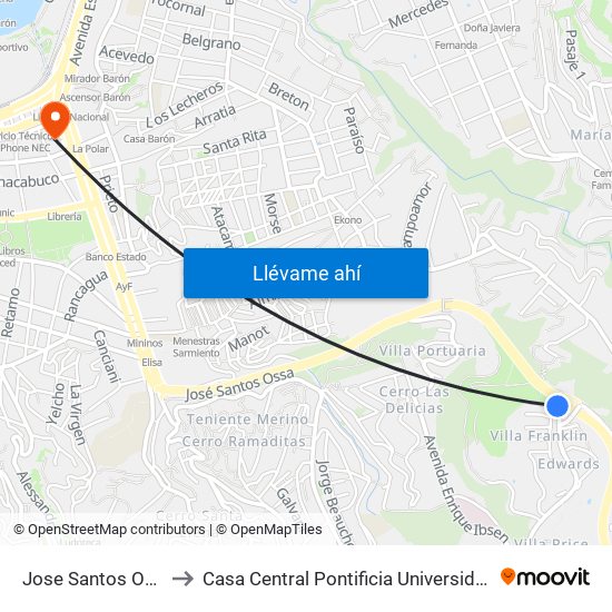 Jose Santos Ossa - Noruega to Casa Central Pontificia Universidad Católica De Valparaíso map