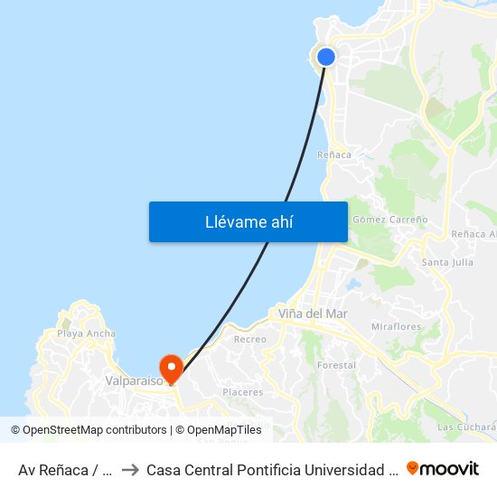 Av Reñaca / Sta Isabel to Casa Central Pontificia Universidad Católica De Valparaíso map