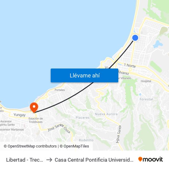 Libertad - Trece 1 / 2 Norte to Casa Central Pontificia Universidad Católica De Valparaíso map