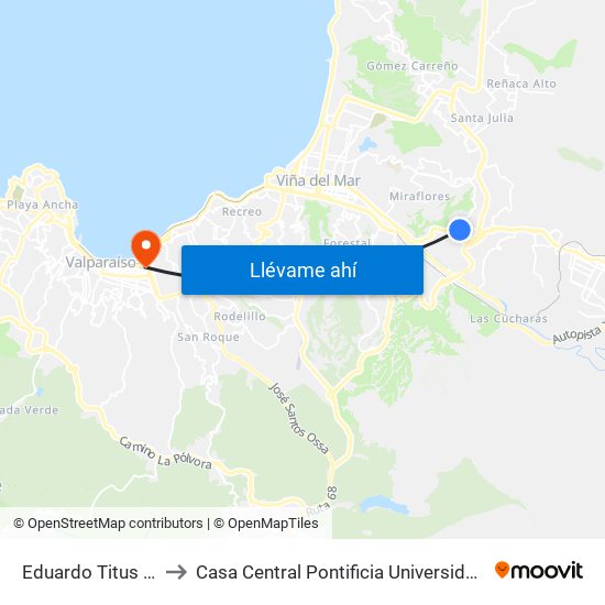 Eduardo Titus - Jorge Ross to Casa Central Pontificia Universidad Católica De Valparaíso map