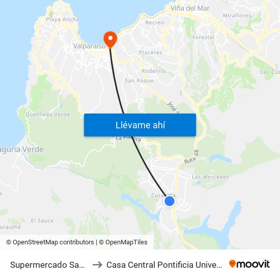Supermercado Santa Isabel / Poniente to Casa Central Pontificia Universidad Católica De Valparaíso map
