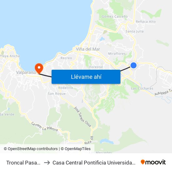Troncal Pasarela 2 / Sur to Casa Central Pontificia Universidad Católica De Valparaíso map