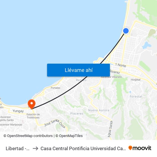 Libertad - 18 Nte to Casa Central Pontificia Universidad Católica De Valparaíso map