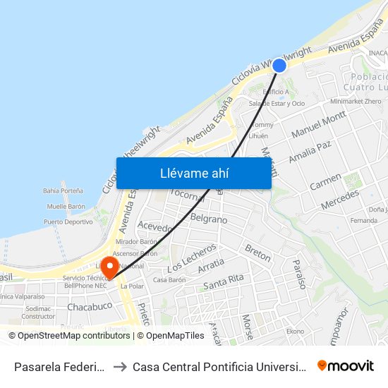 Pasarela Federico Santa Maria to Casa Central Pontificia Universidad Católica De Valparaíso map