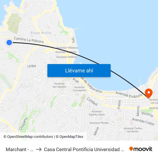 Marchant - Libertad to Casa Central Pontificia Universidad Católica De Valparaíso map