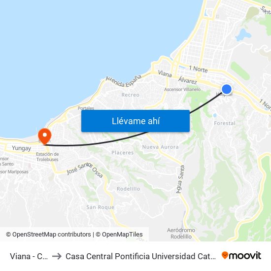 Viana - Cancha to Casa Central Pontificia Universidad Católica De Valparaíso map
