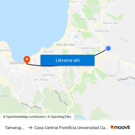 Tamarugal 1403 to Casa Central Pontificia Universidad Católica De Valparaíso map