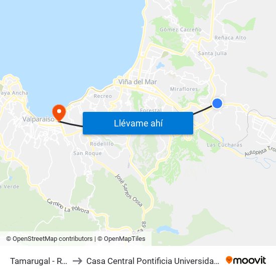 Tamarugal - Rio Petrohué to Casa Central Pontificia Universidad Católica De Valparaíso map