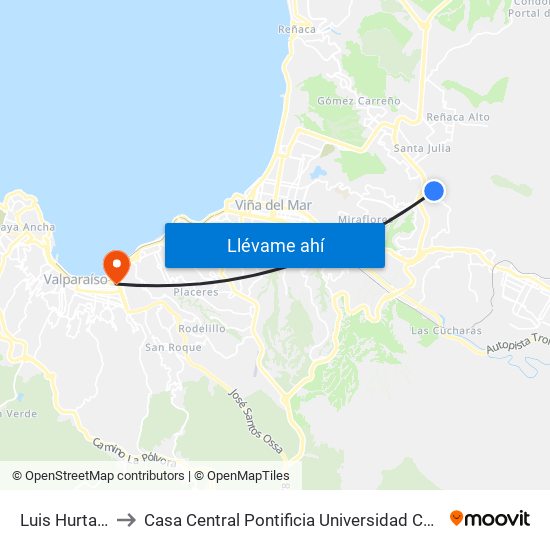 Luis Hurtado 266 to Casa Central Pontificia Universidad Católica De Valparaíso map