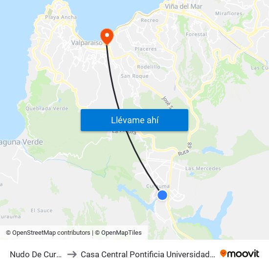 Nudo De Curauma, 630 to Casa Central Pontificia Universidad Católica De Valparaíso map
