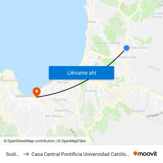 Sodimac to Casa Central Pontificia Universidad Católica De Valparaíso map