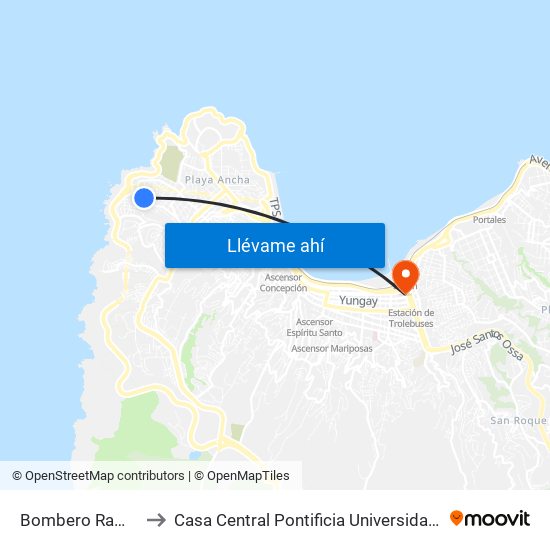Bombero Ramon Cordero to Casa Central Pontificia Universidad Católica De Valparaíso map