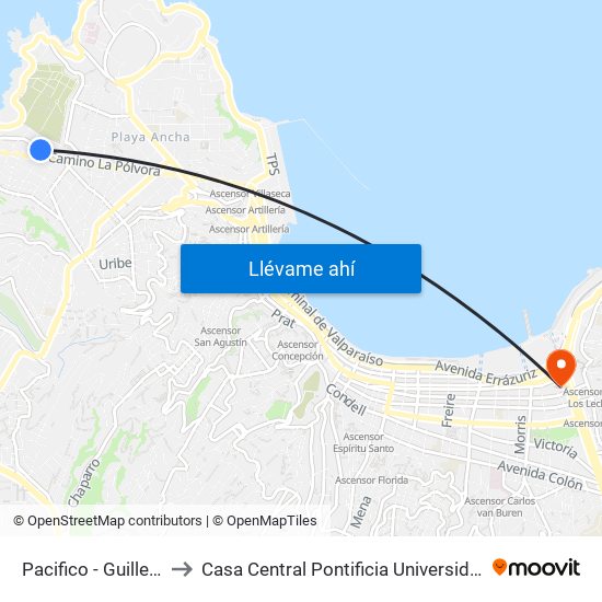 Pacifico - Guillermo Plummer to Casa Central Pontificia Universidad Católica De Valparaíso map
