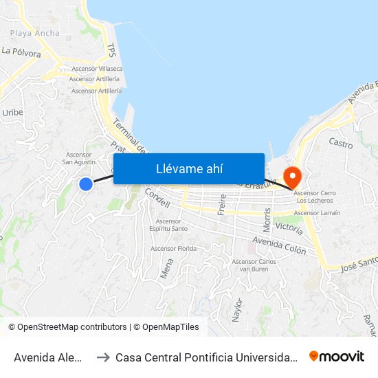 Avenida Alemania, 4546 to Casa Central Pontificia Universidad Católica De Valparaíso map