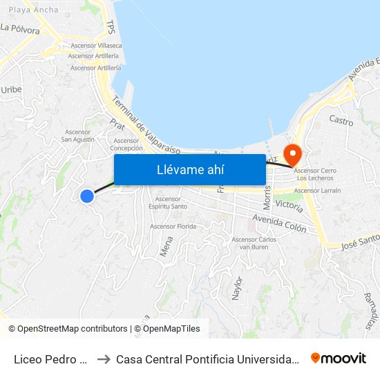 Liceo Pedro Montt / Sur to Casa Central Pontificia Universidad Católica De Valparaíso map