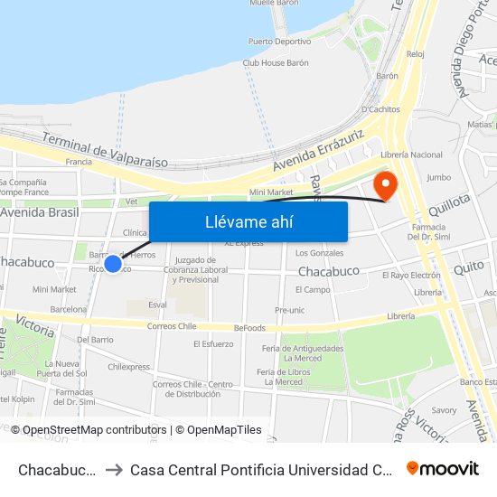 Chacabuco, 2297 to Casa Central Pontificia Universidad Católica De Valparaíso map