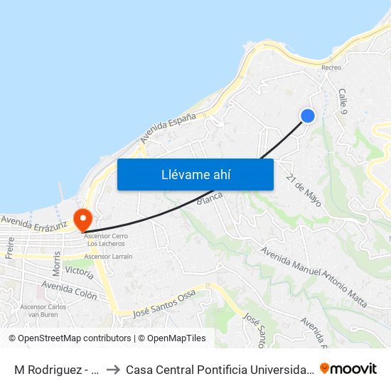M Rodriguez - Camino Real to Casa Central Pontificia Universidad Católica De Valparaíso map