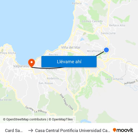 Card Samoré 46 to Casa Central Pontificia Universidad Católica De Valparaíso map