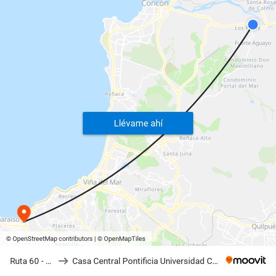 Ruta 60 - F - 528a to Casa Central Pontificia Universidad Católica De Valparaíso map