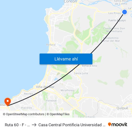 Ruta 60 - F - 190 / Sur to Casa Central Pontificia Universidad Católica De Valparaíso map