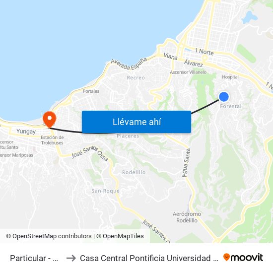 Particular - El Tranque to Casa Central Pontificia Universidad Católica De Valparaíso map