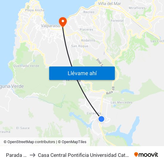 Parada Corfo to Casa Central Pontificia Universidad Católica De Valparaíso map