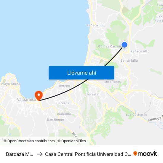 Barcaza Morel, 517 to Casa Central Pontificia Universidad Católica De Valparaíso map