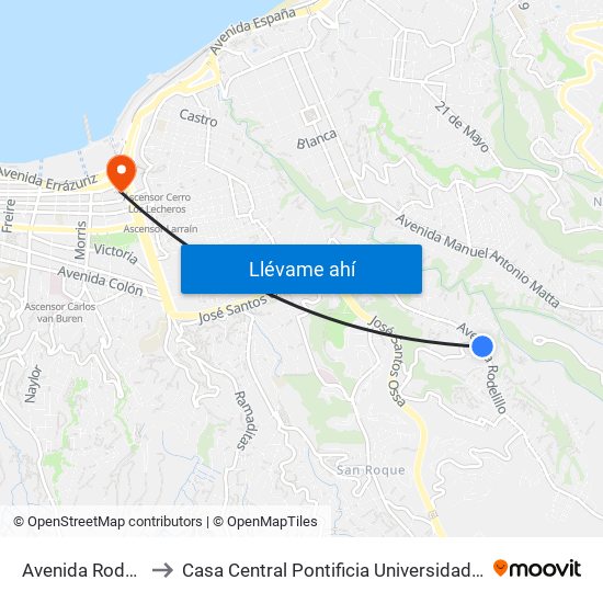 Avenida Rodelillo, 4110 to Casa Central Pontificia Universidad Católica De Valparaíso map