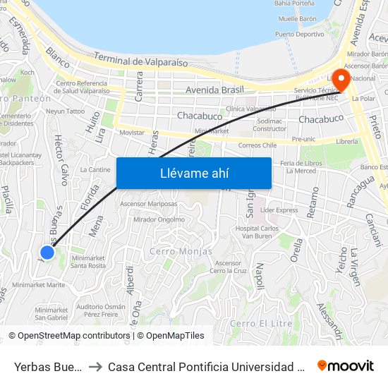 Yerbas Buenas, 891 to Casa Central Pontificia Universidad Católica De Valparaíso map