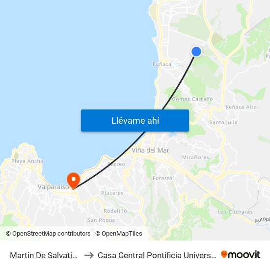 Martin De Salvatierra - San Patricio to Casa Central Pontificia Universidad Católica De Valparaíso map